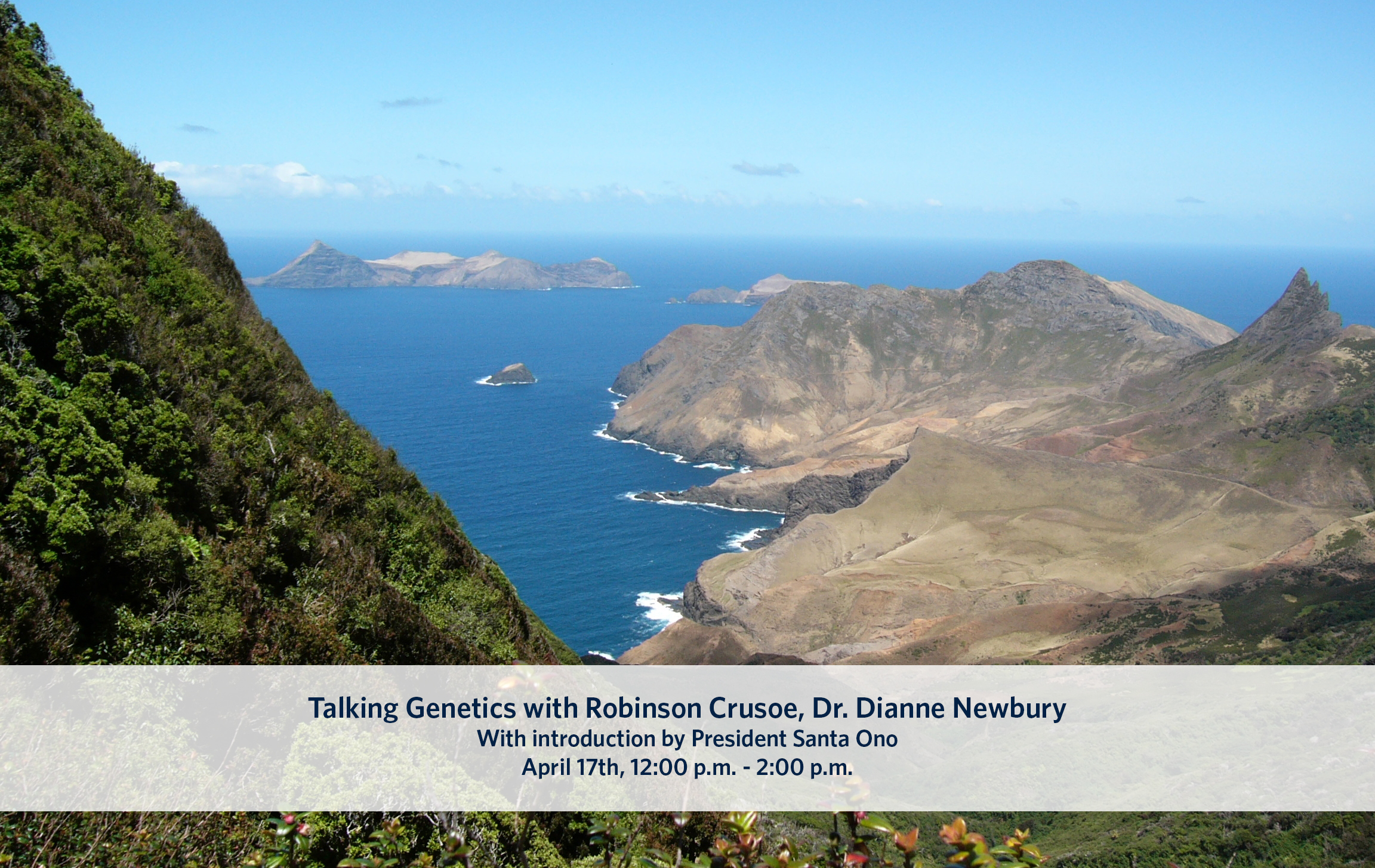 A picture of Robinson Crusoe Island, looking out to sea.