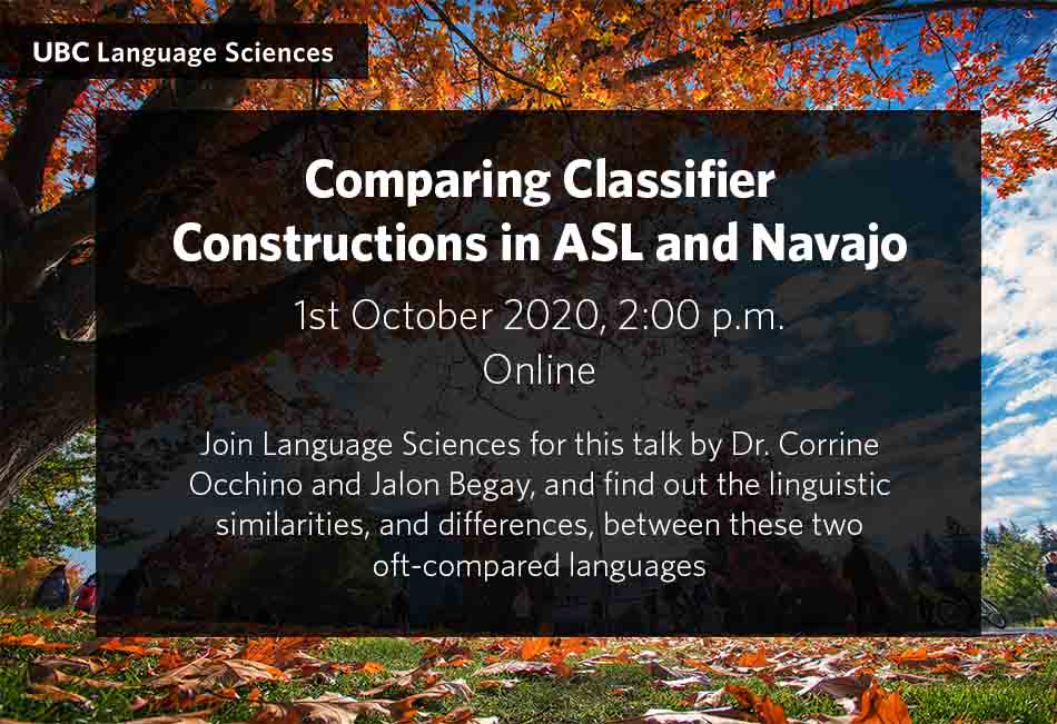 The title and time of the talk in white text overlaid on a photo of a tree with orange leaves and a blue sky with white clouds