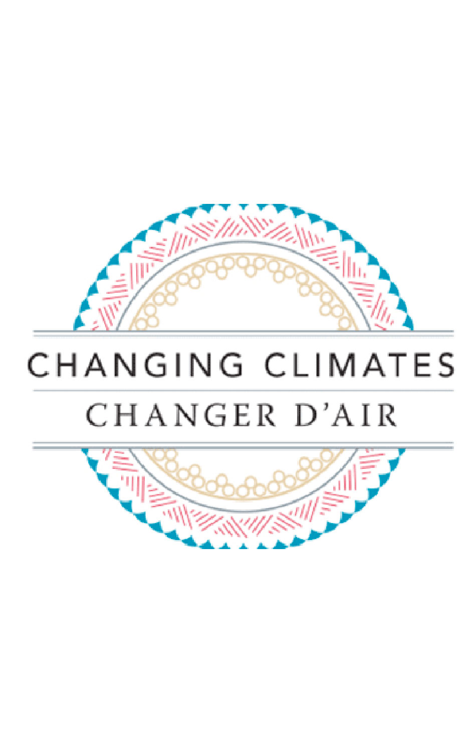 A picture of the AAA/CASCA annual meeting logo, consisting of multicoloured circles made of different patterns inside each other and the words Changing Climates Changer Dair