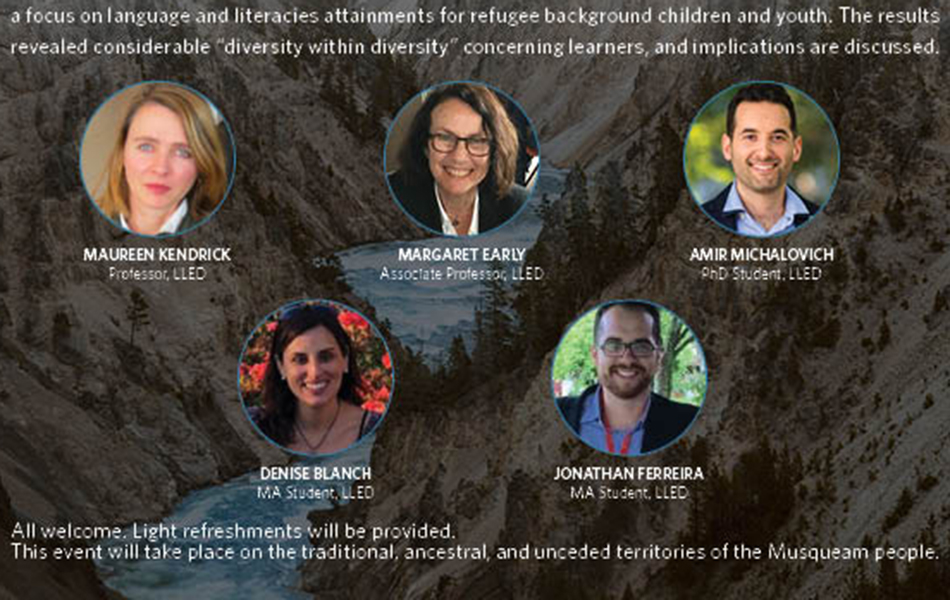 A poster for the event on a brown background featuring headshots of the five speakers