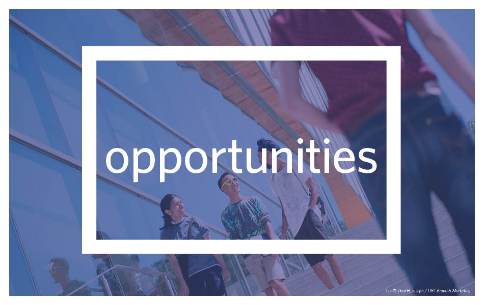 A picture of students talking to each other at UBC, overlaid with the text UBC and other events