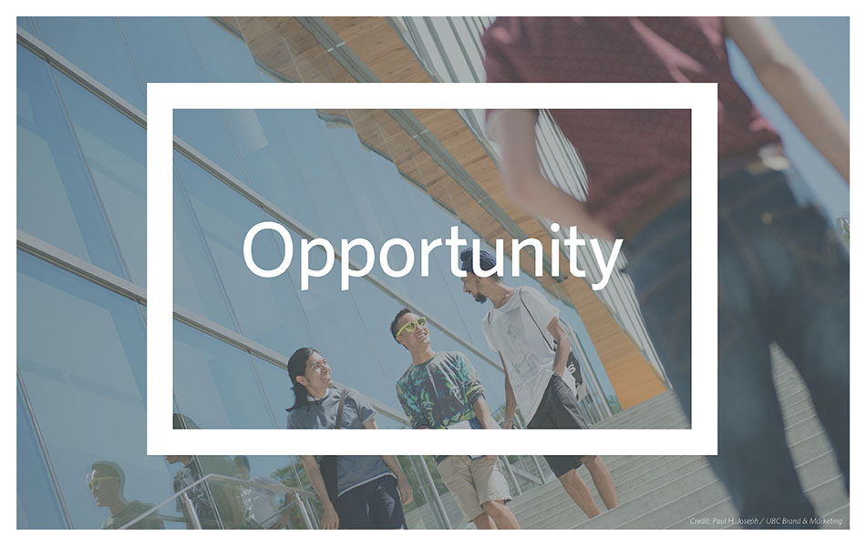 A picture of students talking in front of a building on the UBC Vancouver campus with the text UBC and other events overlaid