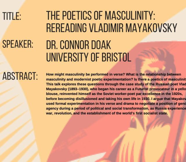 A snapshot of the poster for the event, showing a man in orange and red holding aloft a flag pole with a yellow flag attached