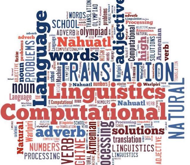 Cloud of words relating to Linguistics (ex. computational, language, words, adjective, translation, etc.)