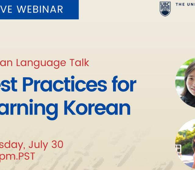 A close up of the event poster, with blue writing on a peach background, and headshots of the speakers in small circles