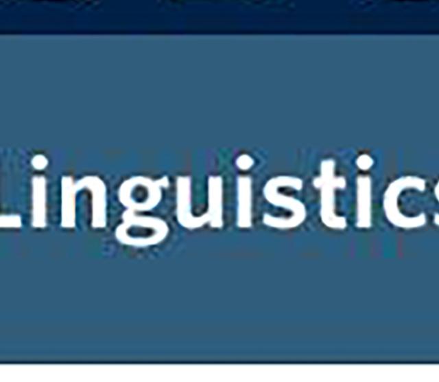 The word Linguistics in white against a blue background with a dark blue stripe at the top