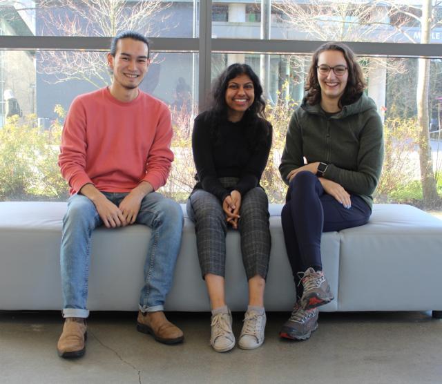 Pictured from left are Terrance Gatchalian, Ashley Chand and Paris Gappmayr​, organizers of the 2019 Language Sciences Undergraduate Research Conference. 