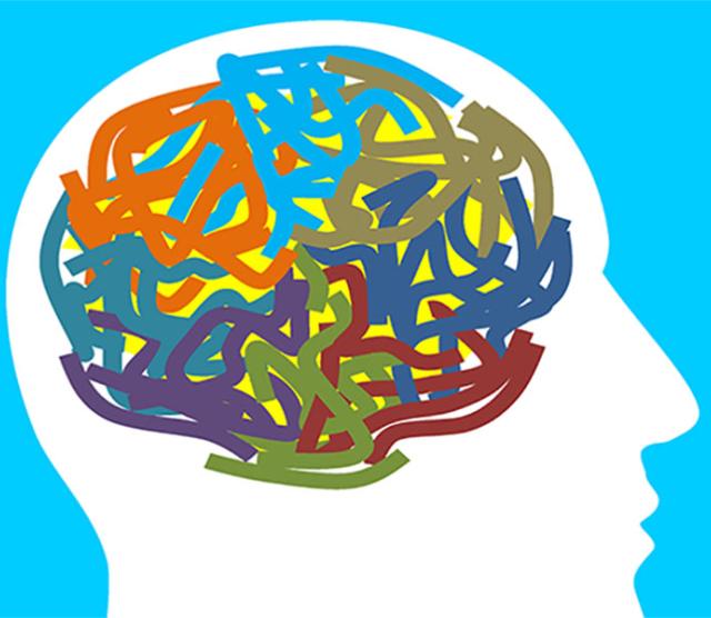 A silhouette of a head with multicoloured squiggles where the brain would be. Illustration credit: Needpix