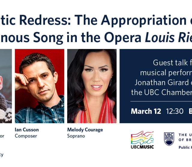 An image of the poster of the event, with headshots of the composer, the soprano singer, and Stó:lō scholar Dr. Dylan Robinson