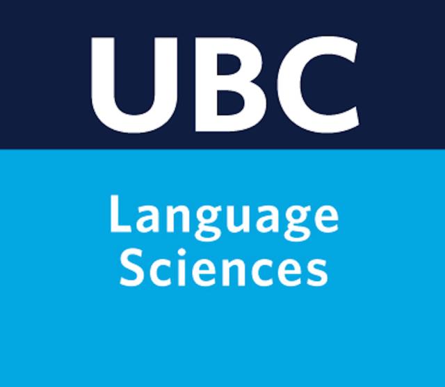 An image of the Language Sciences Twitter avatar, featuring a dark blue strip with UBC written on it, then a light blue stripe with Language Sciences written on it in white