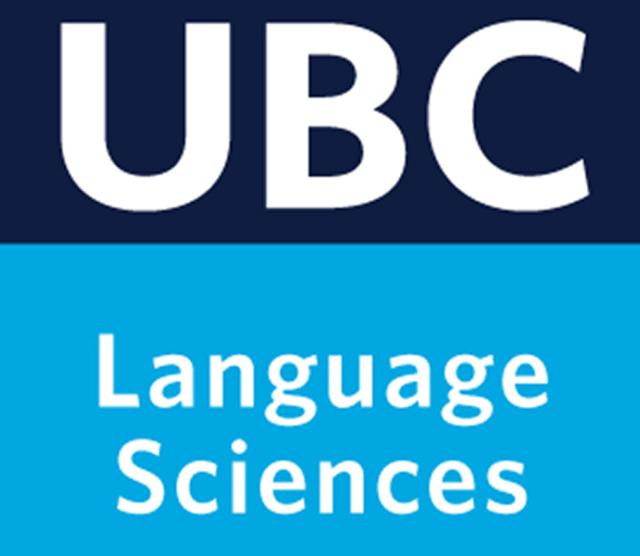 A strip of dark blue ontop of a strip of light blue with the words ubc language sciences in white